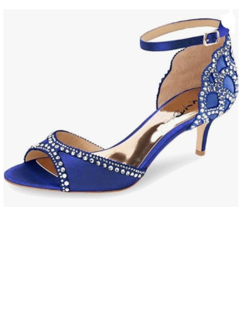 XYD Blue Peep Toe, D'Orsay Kitten Low Heels, Rhinestone Ankle Strap Sandals
